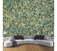 Papier Peint Panoramique 3D Soie Sty William Morris, 350×256cm Murales Panoramique Petites Branches Fleurs Et Feuilles pour Salon, Adulte Chambre d'enfants, Restaurant, Étude Décoration,Vert Sauge