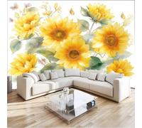 Papier Peint Panoramique 3D Style Champêtre Fleurs Tournesol Papillon Jaune Clair 250 x 175 cm, Papier Peint Intissé - Fresque Murale pour Salon, Chambre & Bureau, Décoration Murale Impression HD