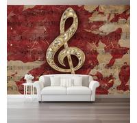 Papier Peint Panoramique 3D Style D'Art Moderne Rouge Notes De Musique Partitions - Tapisserie Panoramique Mural - Toison Mur Xxl Tableaux Muraux Photo Décoration Murale 300 X 210 Cm