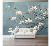 Papier Peint Panoramique 3D Style De Luxe Abordable Gris Magnolia Oiseaux En Vol - Tapisserie Panoramique Mural - Toison Mur Xxl Tableaux Muraux Photo Décoration Murale 300 X 210 Cm