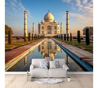 Papier Peint Panoramique 3D Taj Mahal 300x210 cm Papier Peint Mural Poster Intissé,pour Chambre Salon Restaurant Personnalisé Décoration Murale