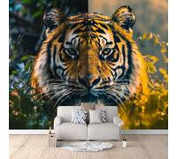 Papier Peint Panoramique 3D Tigre 300x210 cm Papier Peint Mural Poster Intissé Forêt,pour Chambre Salon Restaurant Personnalisé Décoration Murale