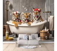 Papier Peint Panoramique 3D Tigre 400x280 cm Papier Peint Mural Poster Intissé Drôle,pour Chambre Salon Restaurant Personnalisé Décoration Murale