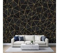 Papier Peint Panoramique 3D Triangles Noirs Murales 200 X 140 cm | Murales Panoramique Fragments Géométriques Or Noir pour Salon Chambre d'enfants Restaurant Décoration Poster Papier Peint