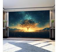 Papier Peint Panoramique 3D Un grand arbre dans la prairie 400 x 280 cm Thème Du Ciel Étoilé Décoration Murale Géante Salon Chambre Salle à Manger Enfants
