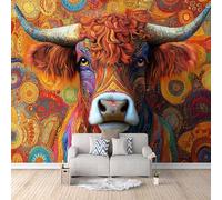 Papier Peint Panoramique 3D Vache ColoréE Motifs Poster Mural Voiture Animal 300x256 cm Papier Peint Photo Matériau Tissu Non Facile à installer Propre pour Intérieur Moderne Salle à Manger Poster
