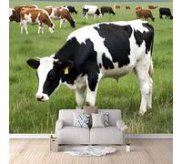 Papier Peint Panoramique 3D Vache Laitière 200x140 cm Papier Peint Mural Poster Intissé Prairie,pour Chambre Salon Restaurant Personnalisé Décoration Murale