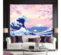 Papier Peint Panoramique 3D Vagues Fleurs De Cerisier Mont Fuji Papier Peint Style Traditionnel Japonais Murale Salon Chambre à Coucher Maison Décoration Intérieure 250 x 175 cm (W x H)