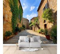Papier Peint Panoramique 3D Village Maisons En Pierre Rue Pavée 500 x 280 cm Murale, Photographie Papier Peint Intissé Photo pour Intérieure Chambre Coucher Salon Personnalisé Décoration Murale