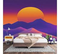 Papier Peint Panoramique 3D Vintage D'Un Coucher de Soleil En Montagne Papier Peint Intissé Photo Muraux Pour Salon Enfant Chambre Couleurs NéOn Personnalisé Murale Moderne Poster 400x280 cm