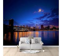 Papier Peint Panoramique 3D Vue Nocturne De New York Pont De Brooklyn 400 x 280 cm Murale, Photographie Papier Peint Intissé Photo pour Intérieure Chambre Coucher Salon Personnalisé Décoration Murale