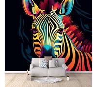 Papier Peint Panoramique 3D Zèbre Coloré 300x210 cm Papier Peint Mural Poster Intissé,pour Chambre Salon Restaurant Personnalisé Décoration Murale