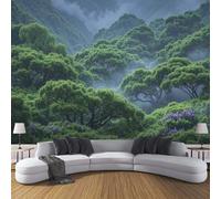 Papier Peint Panoramique 400×280cm, Revêtement Mystérieux Naturel, 3D Motif Brumeux Forêt Tropicale Canopée Mural Poster Geant Murale Décoration pour Chambre Salon Couloir Bureau Cuisine Chambre Vert