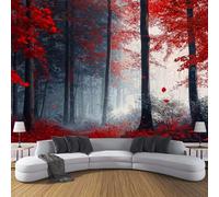 Papier Peint Panoramique 400×280cm, Revêtement Résumé Plantes, 3D Motif Forêt D'Érables Brumeuse Mural Poster Geant Murale Décoration pour Chambre Salon Couloir Bureau Cuisine Chambre Rouge