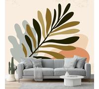 Papier Peint Panoramique 400 x 280 cm, Bohême Plantes Feuilles De Fougère Personnalisé Poster Photo Mural Papier Peint Décoration Murale Salon Chambre á Coucherr Bureau Enfant Chambre, Marron Vert