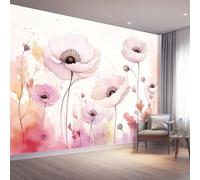 Papier peint panoramique 400 x 280 cm, Conception de motifs Aquarelle Coquelicots Fleurs, Revêtement mural décoration salon, Coloré Décoration Murale en Intissé, Pour Salon Chambre