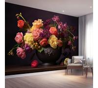 Papier peint panoramique 400 x 280 cm, Conception de motifs Gros plan Photographie Fleurs Panier de fleurs, Revêtement mural décoration salon, Coloré Décoration Murale en Intissé, Pour Salon Chambre