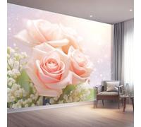 Papier peint panoramique 400 x 280 cm, Conception de motifs Onirique élégant Roses Romance, Revêtement mural décoration salon, Coloré Décoration Murale en Intissé, Pour Salon Chambre