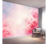 Papier peint panoramique 400 x 280 cm, Conception de motifs Onirique Pivoine Aquarelle Fleurs, Revêtement mural décoration salon, Coloré Décoration Murale en Intissé, Pour Salon Chambre