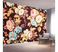 Papier peint panoramique 400 x 280 cm, Conception de motifs Vintage Élégant Fleurs Texture, Revêtement mural décoration salon, Coloré Décoration Murale en Intissé, Pour Salon Chambre