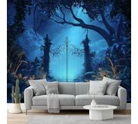 Papier peint panoramique 400 x 280 cm, Fantastique Style Conte de fées Porte en fer Forêt, Coloré Décoration muralepour Salon, Chambre, Salle à manger et Chambre d’enfant, Étanche facile à installer