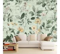 Papier Peint Panoramique 400 x 280 cm - Moderne Intissé Tapisserie Vert olive Salon Décoration Papier Peint Mural, Rétro Plantes Fleurs Muraux Photo Poster Pour Garçon Fille Ado Chambre