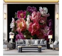 Papier Peint Panoramique 400 x 280 cm Mural 3D, Coloré Tapisserie Photo Peinture Murale, Papier Peint Peinture Gros plan Texture Floral Pivoine Fresque Pour Salon Chambre Toile Fond Tv