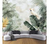Papier Peint Panoramique 400 x 280 cm Style tropical Impression Paysage Végétal scène de jungle oiseaux Peint Décoration Murale Poster Vert clair Fresque Murale Salon Chambre Á Coucherr Bureau Salle
