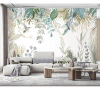Papier Peint Panoramique 400x255cm Fresque Murale Tropicale Fleurs Oiseaux | Style Aquarelle Feuillage, Décoration Murale pour Salon Chambre Séjour Chambre Enfant, Taille Personnalisable Sur Mesure