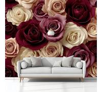Papier Peint Panoramique 400x280 cm, Papier Peint Intissé Décoration Murale Romance Roses Rouge 3D Tapisserie Peinture Poster Geant Murale pour Chambre Salon
