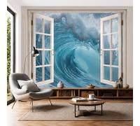 Papier Peint Panoramique 400X280Cm Vue 3D Vagues Déchaînées Océan Cyan Bleu Papier Peint Intissé Tapisserie Poster Décoration Murale Pour Chambre Enfant, Salon Chambre - Mousse Vagues Naturelles