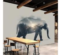 Papier Peint Panoramique 450x315cm éléphant papier peint fleuri vintage Forêt étoilée Toile artistique assemblée sans couture, parfaite pour arrière-plan de canapé ou télévision
