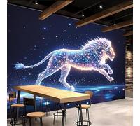 Papier Peint Panoramique 450x315cm Lion papier peint fleuri vintage Fantaisie Toile artistique assemblée sans couture, parfaite pour arrière-plan de canapé ou télévision