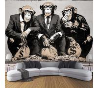Papier Peint Panoramique Abstrait Animaux Graffiti,Papier Peint 3D Motif Singe Hip Hop Intissé Wallpaper Chambre Bureau Déco 300×210cm Personnalisé Décoration Murale Gris