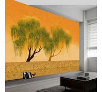 Papier peint panoramique abstrait coucher de soleil forêt, photo mural moderne 200L x 140H cm - Papier peint décoration de maison style artistique oriental pour salon chambre des enfants bureau