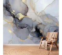 Papier Peint Panoramique Abstrait Effet Marbre - Décoration XL Murale Doré Encre Fluide Texture - Tapisserie Murales Papier Peint Intissé pour Chambre Salon Bureau - Photo Muraux 200 x 140 cm