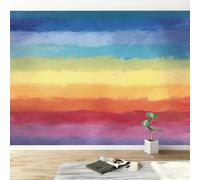 Papier peint panoramique abstrait fleurs arc en ciel rayures, Papier peint intissé de drapeaux art esthétique moderne pour salon adulte chambre d'Enfants restaurant décoration murale 300L x 210H cm