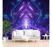 Papier Peint Panoramique Abstrait Futuriste Bleu et Violet Poster Geant Mural, Capsule Spatiale Géométrique Abstrait Papier Peint Intissé Mural pour Salon Canapé Décoration Murale 450x315cm(L x H)