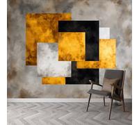 Papier peint panoramique Abstrait Géométrique Chevauchement Carrés, papier peint Shabby Chic amovible - fresque murale facile à poser - décoration murale pour salon chambre enfant, 350 x 256 cm