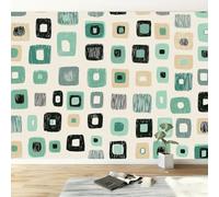 Papier peint panoramique Abstrait Géométrique Cube Vert Sauge, Poster mural Moderne Milieu Du Siècle papier peinture murale 200L x 140H cm pour salon chambre chambre d'enfants restaurant décoration