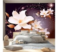 Papier Peint Panoramique Adhésif Composition Florale Fantastique 200 x 140 cm - Murale Autocollante Décoration - Violet Magnolia Ciel Étoilé Papier Peint Intissé Poster Decoration Murale Chambre Salon