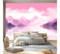 Papier Peint Panoramique Adhésif Paysage De Rêve 350 x 256 cm - Murale Autocollante Décoration - Rose Montagnes Bois Lacs Papier Peint Intissé Poster Decoration Murale Chambre Salon
