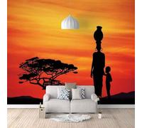 Papier Peint Panoramique Afrique 400x280 cm 3D Papier Peint Intissé Motifs Africains Photo Trompe l'oeil Poster Geant Mural Salon Chambre Enfant Chambre Décoration Murale a-2622