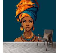 Papier peint panoramique Afrique Fille Portrait, papier peint Réalisme amovible imperméable - fresque murale facile à poser - décoration murale pour salon chambre enfant, 450 x 315 cm (L x H)