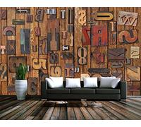 Papier Peint Panoramique Alphabet Vintage Bois Planche Métal Papier Peint Intissé 3D Murale Tableaux Muraux Tapisserie Salon Chambre