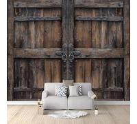 Papier Peint Panoramique - Ancien portes doubles en bois textures 400 x 280 cm Tapisserie Murale Panorama, Tanné style 3D impression Décoration Murale pour Salon Adulte Chambre d'enfants Restaurant