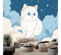 Papier Peint Panoramique Animal Cheval Blanc Nuages 200 x 140 cm Poster Murale 3D, Style Bande Dessinée Tapisserie Photo Peinture Murale, Papier Peint Intissé Fresque pour Salon Chambre Toile Fond TV