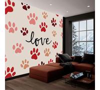 Papier Peint Panoramique Animal Empreintes De Pattes De Chien Lettres, Art Tapisserie Murales Papier Peint Contemporain Pour Fille, Garçon, Adult, Enfant Décoration Murale Chambre 500(L) x 280(H) cm