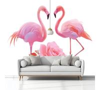 Papier Peint Panoramique Animal Flamant Rose Rose, 3D Papier Peint Intissé 400x280 cm Photo Poster Grand Mural Pour Salon Chambre Enfant Chambre Décoration Murale