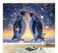 Papier peint panoramique animal pingouin flocons de neige, papier peint intissé texture cinématographique pour chambre salon salle à manger murale - Fond d'écran photo Moderne art mural 350L x 256H cm